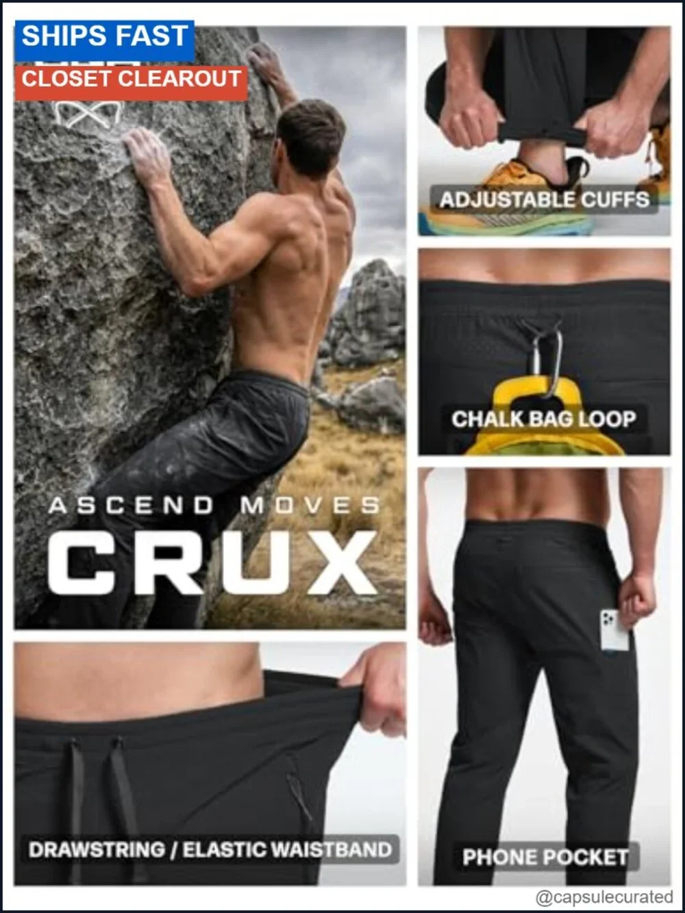 Men's Water-Resistant Cargo Hiking Pants with Elastic Waist, 87% Nylon
